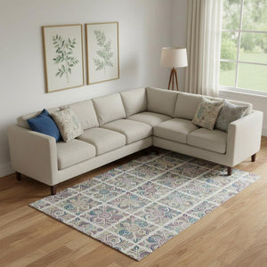 HomeRoots 10' Ivory Purple Teal Medallion Washable Area Rug - Durable, Stain-Resistant, UV Protected Design 667697