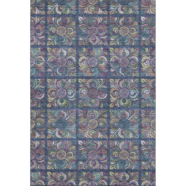 HomeRoots 8' X 10' Medallion Area Rug in Navy Blue, Purple & Teal - Washable, UV-Protected, Stain-Resistant! 667701
