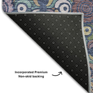 HomeRoots 8' X 10' Medallion Area Rug in Navy Blue, Purple & Teal - Washable, UV-Protected, Stain-Resistant! 667701