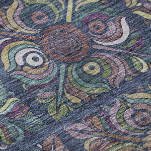 HomeRoots 8' X 10' Medallion Area Rug in Navy Blue, Purple & Teal - Washable, UV-Protected, Stain-Resistant! 667701