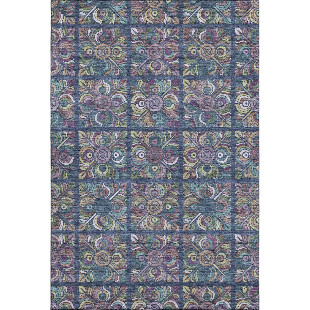HomeRoots 9' X 12' Vibrant Medallion Area Rug in Navy, Purple, and Teal - Washable, UV-Protected, Durable Design 667702