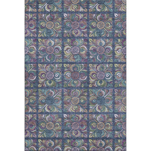 HomeRoots 9' X 12' Vibrant Medallion Area Rug in Navy, Purple, and Teal - Washable, UV-Protected, Durable Design 667702