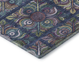 HomeRoots 9' X 12' Vibrant Medallion Area Rug in Navy, Purple, and Teal - Washable, UV-Protected, Durable Design 667702
