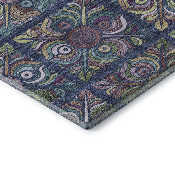 HomeRoots 9' X 12' Vibrant Medallion Area Rug in Navy, Purple, and Teal - Washable, UV-Protected, Durable Design 667702