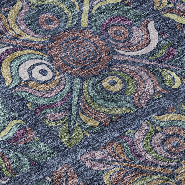 HomeRoots 9' X 12' Vibrant Medallion Area Rug in Navy, Purple, and Teal - Washable, UV-Protected, Durable Design 667702