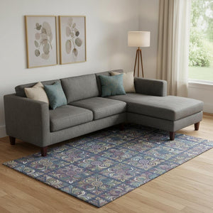 HomeRoots 10' X 14' Washable Medallion Area Rug in Navy Blue, Purple & Teal - Stain Resistant & UV Protected 667703