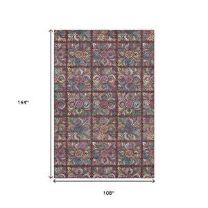 HomeRoots 9' X 12' Washable Medallion Area Rug in Rust, Purple & Teal - Durable, Stain-Resistant & UV Protected! 667708