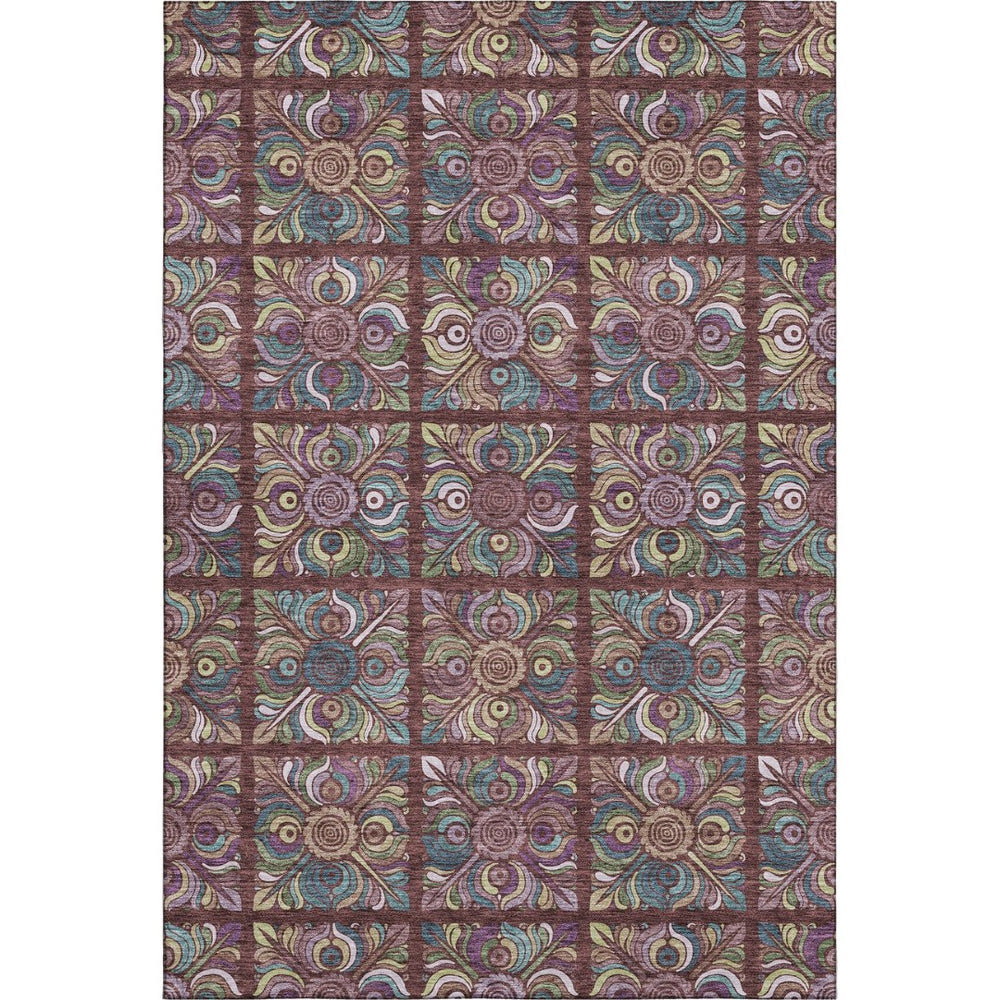 HomeRoots 9' X 12' Washable Medallion Area Rug in Rust, Purple & Teal - Durable, Stain-Resistant & UV Protected! 667708