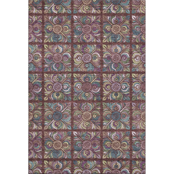 HomeRoots 9' X 12' Washable Medallion Area Rug in Rust, Purple & Teal - Durable, Stain-Resistant & UV Protected! 667708