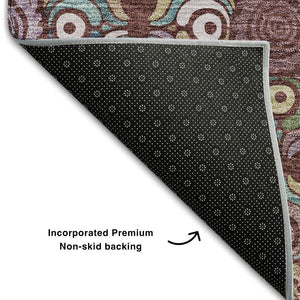 HomeRoots 9' X 12' Washable Medallion Area Rug in Rust, Purple & Teal - Durable, Stain-Resistant & UV Protected! 667708