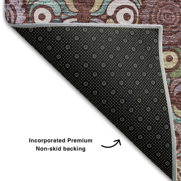 HomeRoots 9' X 12' Washable Medallion Area Rug in Rust, Purple & Teal - Durable, Stain-Resistant & UV Protected! 667708
