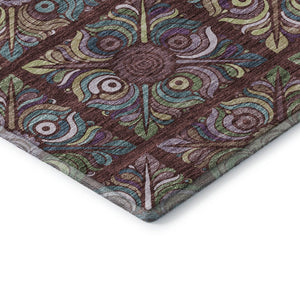 HomeRoots 9' X 12' Washable Medallion Area Rug in Rust, Purple & Teal - Durable, Stain-Resistant & UV Protected! 667708