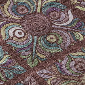 HomeRoots 9' X 12' Washable Medallion Area Rug in Rust, Purple & Teal - Durable, Stain-Resistant & UV Protected! 667708