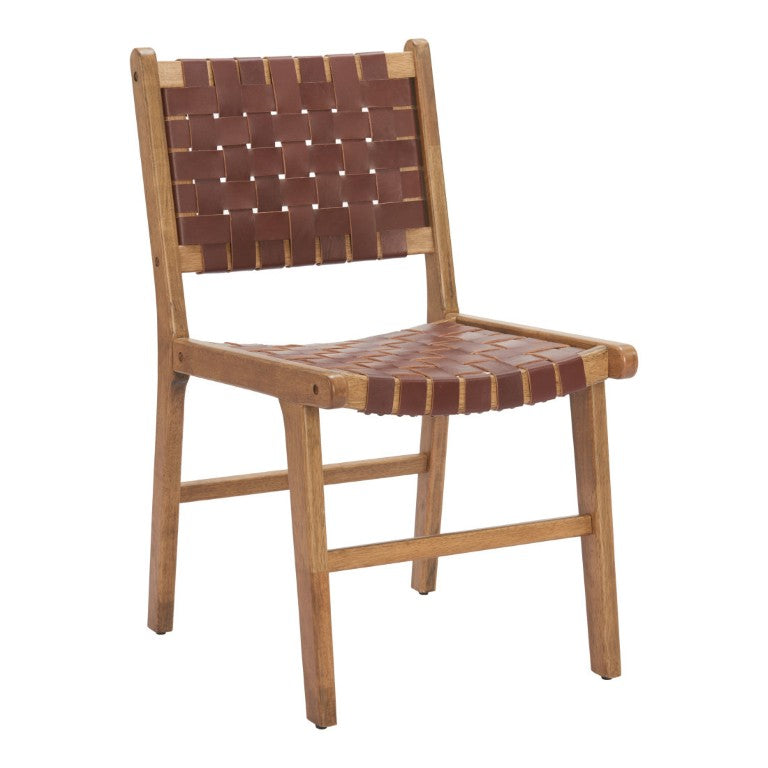HomeRoots Set of Two Solid Wood Leather Dining Chairs for Stylish Modern Rooms 667716