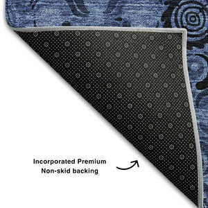 HomeRoots 8' Denim Blue & Charcoal Medallion Washable Round Rug - Durable, Stain-Resistant, UV Protected Design! 667732