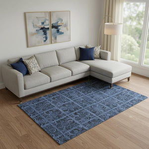 HomeRoots 8' X 10' Denim Blue Charcoal Medallion Area Rug - Durable, Washable, UV-Protected for Family Homes 667733