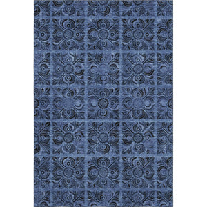 HomeRoots 8' X 10' Denim Blue Charcoal Medallion Area Rug - Durable, Washable, UV-Protected for Family Homes 667733
