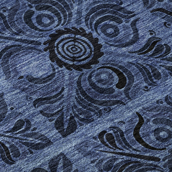 HomeRoots 8' X 10' Denim Blue Charcoal Medallion Area Rug - Durable, Washable, UV-Protected for Family Homes 667733