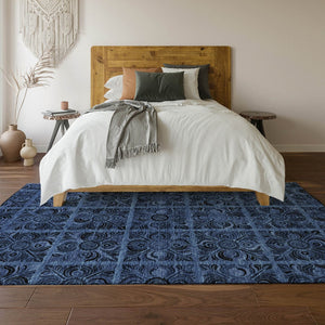 HomeRoots 8' X 10' Denim Blue Charcoal Medallion Area Rug - Durable, Washable, UV-Protected for Family Homes 667733