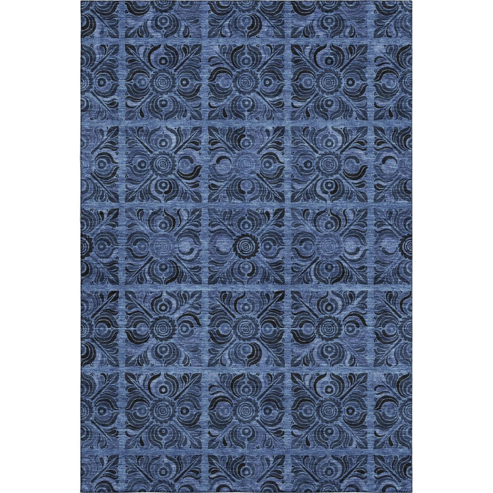 HomeRoots 9' X 12' Stylish Denim Blue & Charcoal Medallion Washable Area Rug with UV Protection & Durability 667734