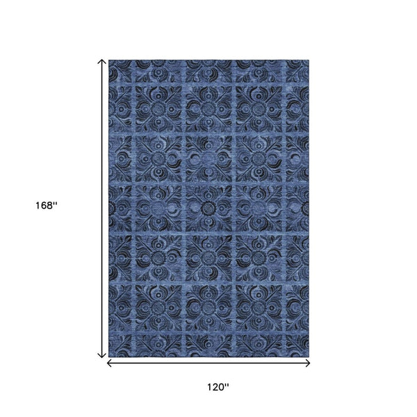 HomeRoots 10' Denim Blue & Charcoal Medallion Washable Area Rug - UV Protected, Durable, Stylish for Homes 667735