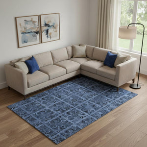 HomeRoots 10' Denim Blue & Charcoal Medallion Washable Area Rug - UV Protected, Durable, Stylish for Homes 667735