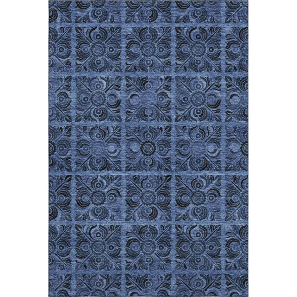 HomeRoots 10' Denim Blue & Charcoal Medallion Washable Area Rug - UV Protected, Durable, Stylish for Homes 667735