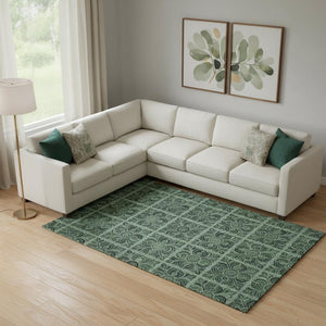 HomeRoots 8' X 10' Stylish Green & Charcoal Medallion Washable Area Rug with UV Protection for Active Homes 667739