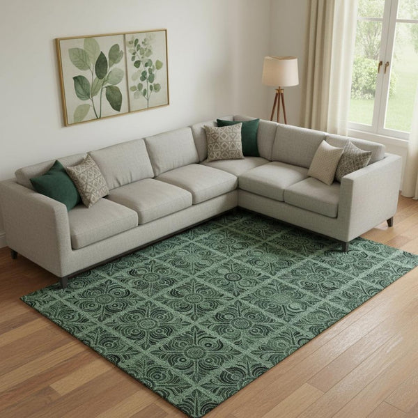 HomeRoots 9' X 12' Elegant Green & Charcoal Medallion Washable Area Rug with UV Protection for Any Space 667740