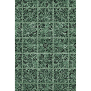 HomeRoots 9' X 12' Elegant Green & Charcoal Medallion Washable Area Rug with UV Protection for Any Space 667740