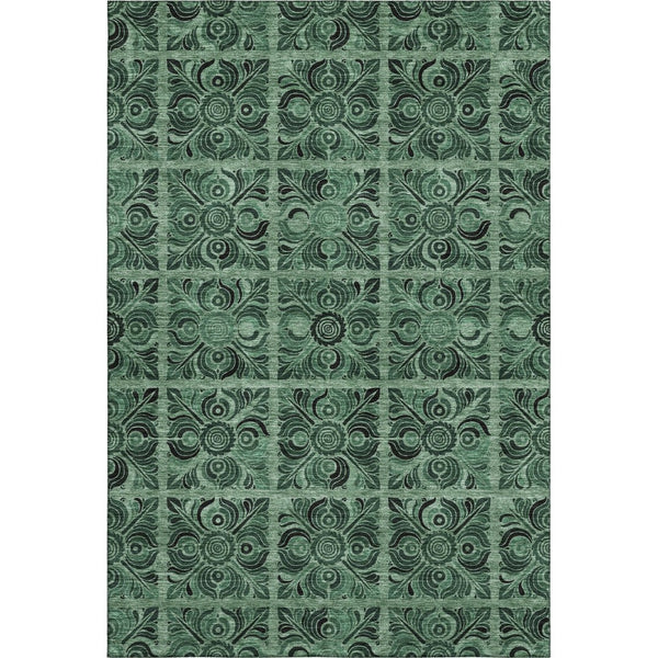 HomeRoots 9' X 12' Elegant Green & Charcoal Medallion Washable Area Rug with UV Protection for Any Space 667740