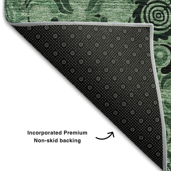 HomeRoots 9' X 12' Elegant Green & Charcoal Medallion Washable Area Rug with UV Protection for Any Space 667740