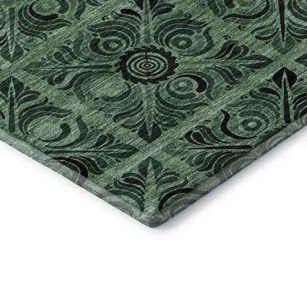 HomeRoots 9' X 12' Elegant Green & Charcoal Medallion Washable Area Rug with UV Protection for Any Space 667740