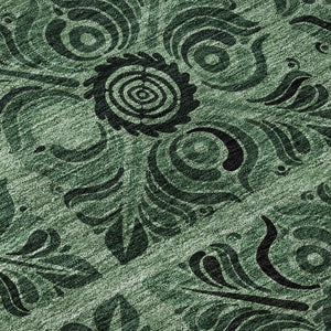 HomeRoots 9' X 12' Elegant Green & Charcoal Medallion Washable Area Rug with UV Protection for Any Space 667740