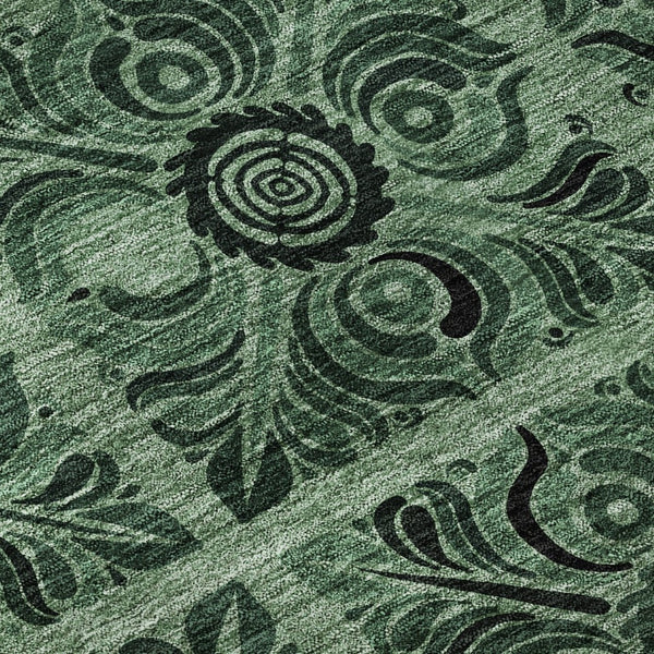 HomeRoots 9' X 12' Elegant Green & Charcoal Medallion Washable Area Rug with UV Protection for Any Space 667740