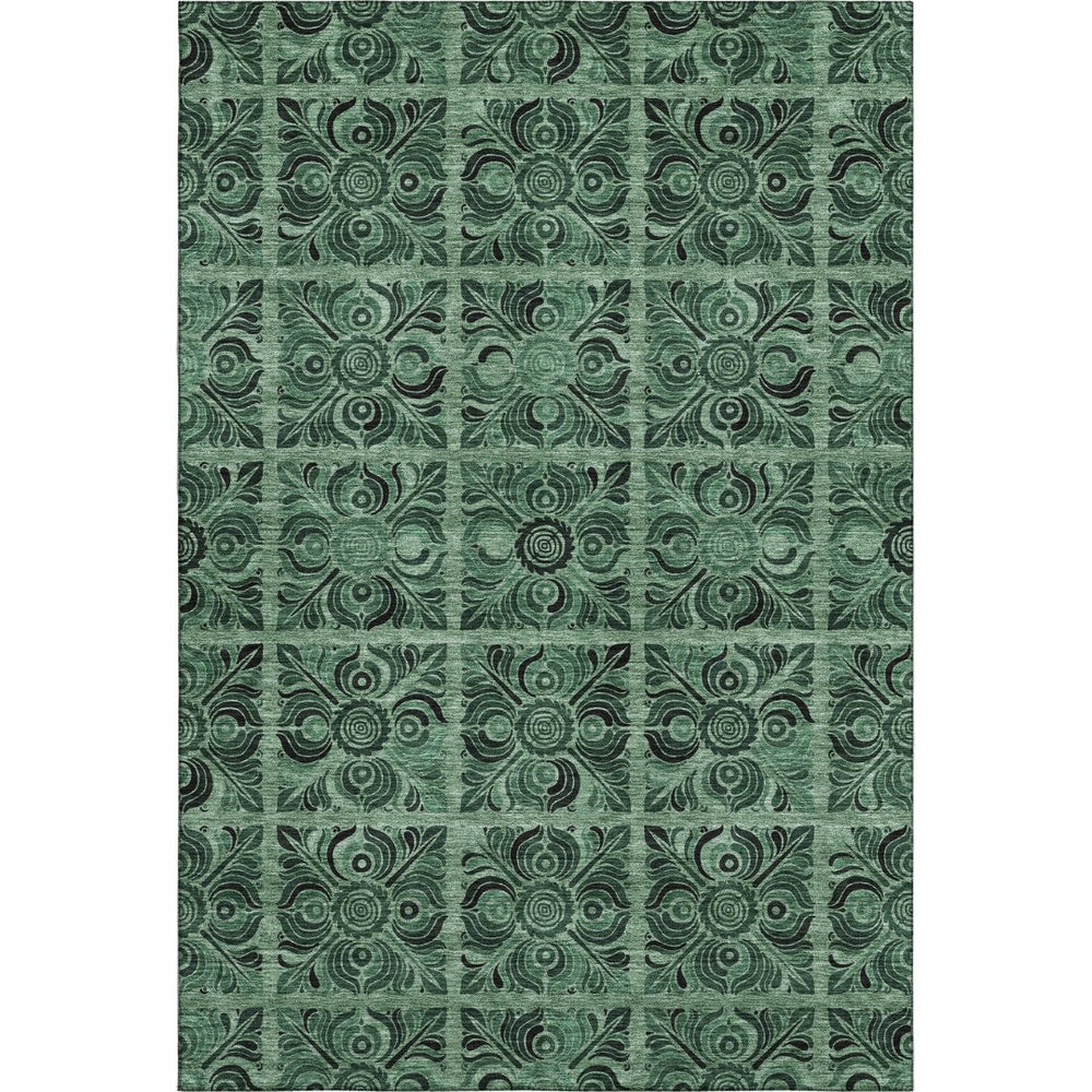HomeRoots 10' X 14' Green Medallion Area Rug - Washable, UV-Protected, Stain-Resistant for High-Traffic Areas 667741