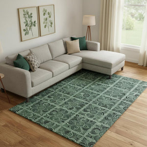 HomeRoots 10' X 14' Green Medallion Area Rug - Washable, UV-Protected, Stain-Resistant for High-Traffic Areas 667741