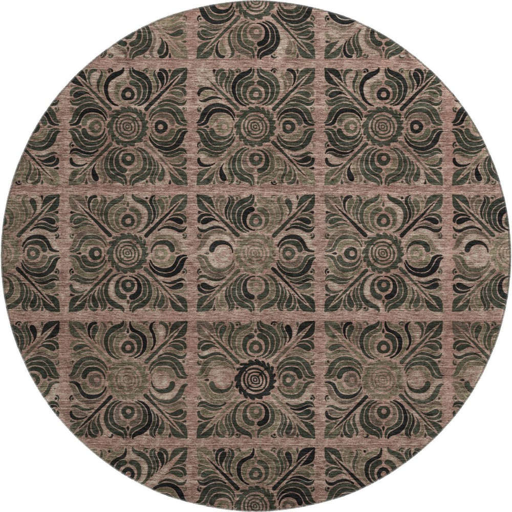 HomeRoots 8' Washable Round Rug in Rust & Charcoal Medallion Design – UV Protected, Stain Resistant & Stylish 667744