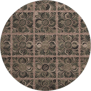 HomeRoots 8' Washable Round Rug in Rust & Charcoal Medallion Design – UV Protected, Stain Resistant & Stylish 667744