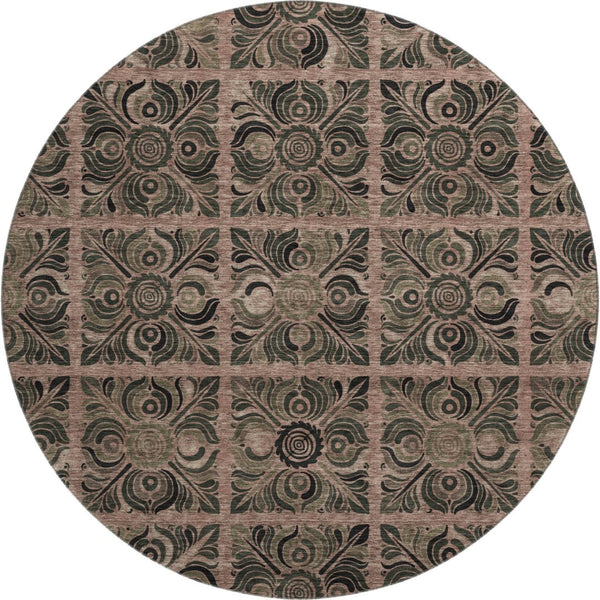 HomeRoots 8' Washable Round Rug in Rust & Charcoal Medallion Design – UV Protected, Stain Resistant & Stylish 667744