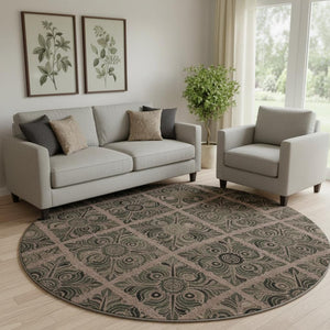 HomeRoots 8' Washable Round Rug in Rust & Charcoal Medallion Design – UV Protected, Stain Resistant & Stylish 667744