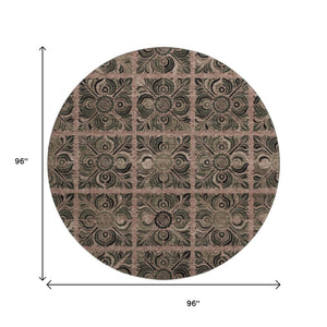 HomeRoots 8' Washable Round Rug in Rust & Charcoal Medallion Design – UV Protected, Stain Resistant & Stylish 667744