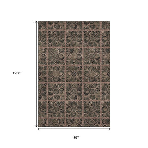 HomeRoots 8' X 10' Stylish Rust and Charcoal Medallion Area Rug – Washable, UV Protected, Stain Resistant! 667745