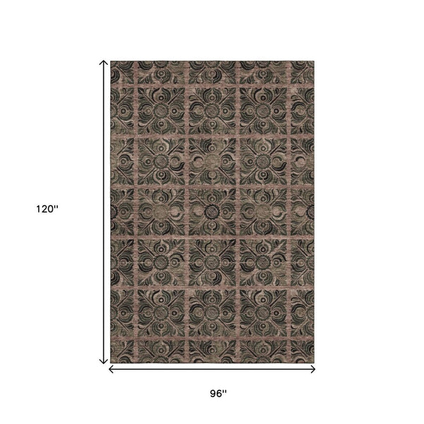 HomeRoots 8' X 10' Stylish Rust and Charcoal Medallion Area Rug – Washable, UV Protected, Stain Resistant! 667745