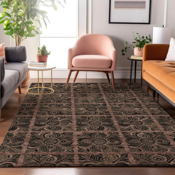 HomeRoots 8' X 10' Stylish Rust and Charcoal Medallion Area Rug – Washable, UV Protected, Stain Resistant! 667745
