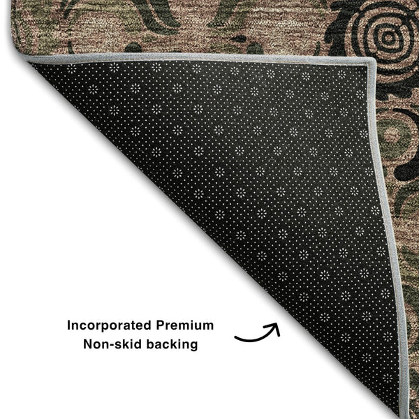HomeRoots 8' X 10' Stylish Rust and Charcoal Medallion Area Rug – Washable, UV Protected, Stain Resistant! 667745