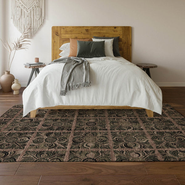 HomeRoots 8' X 10' Stylish Rust and Charcoal Medallion Area Rug – Washable, UV Protected, Stain Resistant! 667745