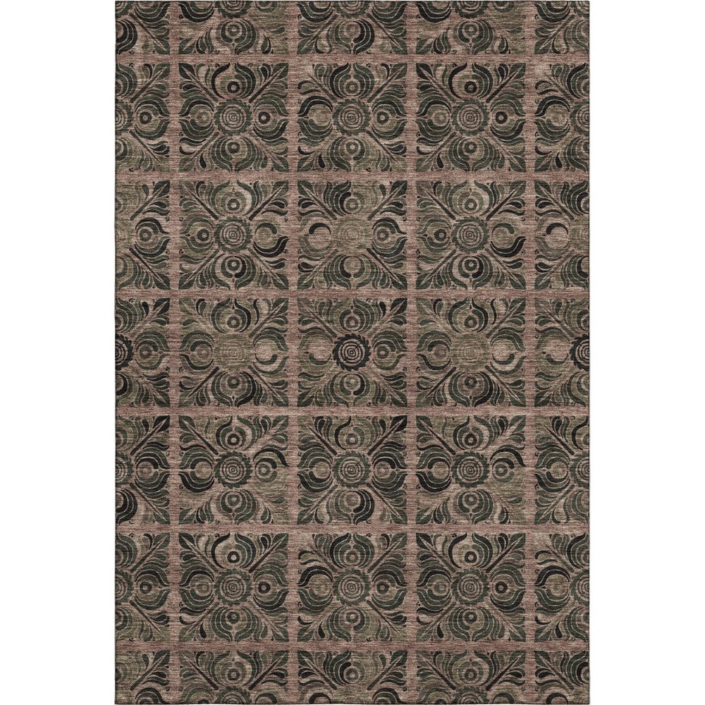 HomeRoots 9' X 12' Washable Medallion Area Rug in Rust & Charcoal – Durable, Stylish, UV Protection Ideal for Homes 667746
