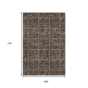 HomeRoots 9' X 12' Washable Medallion Area Rug in Rust & Charcoal – Durable, Stylish, UV Protection Ideal for Homes 667746