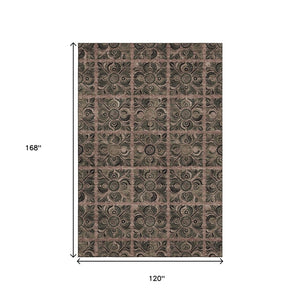 HomeRoots 10' X 14' Washable Rust & Charcoal Medallion Area Rug - UV Protected, Stain-Resistant & Durable! 667747